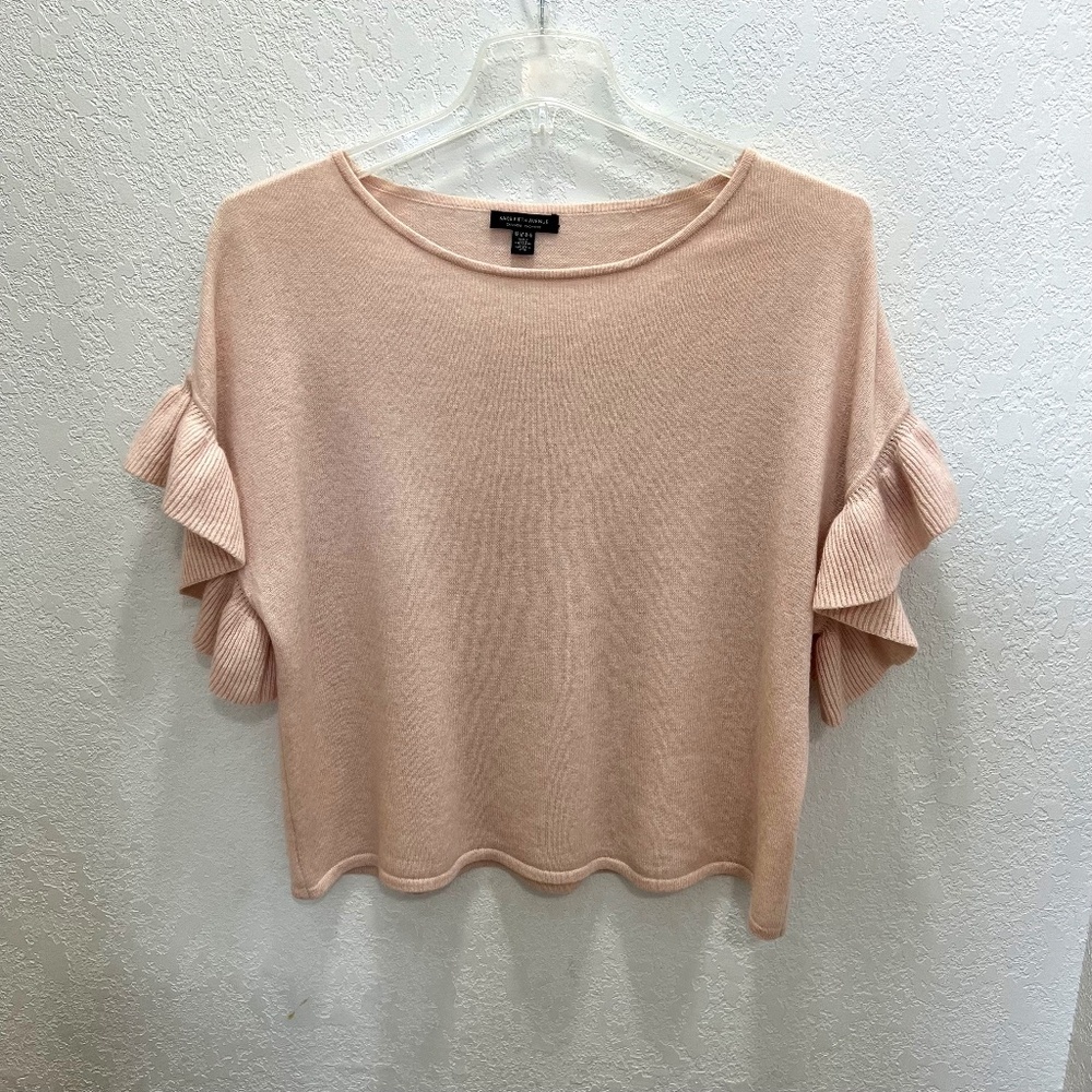 Saks Fifth Avenue Pink Ruffle Sleeve Sweater